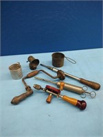 Vintage Tools, Miners Lamp, Brace, Screwdriver