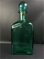 LARGE Turquoise Glass Decanter w/Glass & Cork