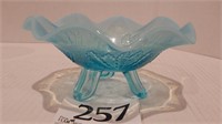 OPALESCENT FOOTED RUFFLED BOWL 8 IN