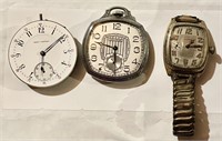 3 old watches-- 2 pocket and one wristwatch