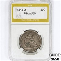 1843-O Seated Liberty Half Dollar PGA AU50