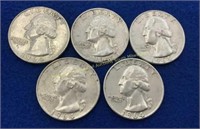 (5) 1964-D Washington silver quarters