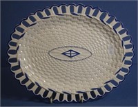 Spode blue & white oval basket weave oval plate.