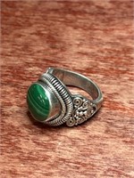 Green Malachite Stone Sterling .925 Silver Ring