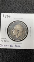 1914 One Florin Silver Coin 0.9250 Great Britain