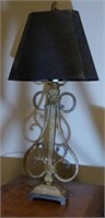 Ornate Goldtone Metal Lamp w/Black Plether Shade