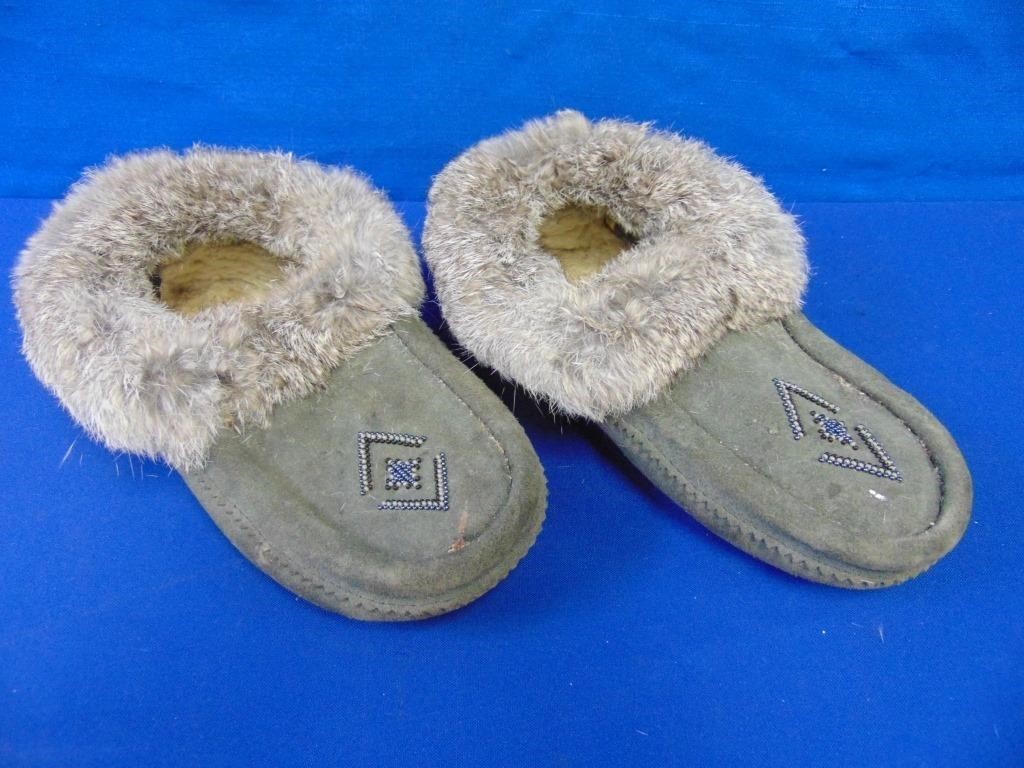 Fur & Beaded Moccasin Slippers
