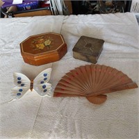 Jewelry box, brass trinket box, fan&butterfly dish
