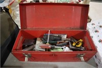 RED METAL TOOL BOX WITH CONTENTS
