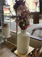 Large Speckled Glaze Vase with Faux Flowers