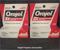 2 Oraljel 3X Toothache & Gum Medicated 0.25oz