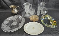 Group of vintage glass with a silver plate