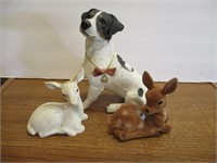 Dog & 2 Deer Plastic Figurines