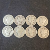 8 Mecury Head Dimes 1917-1929