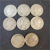 6 Mercury Head Dimes 1935-1945, 1946 & 1969