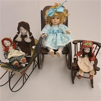 Vintage Porcelain Dolls, Rockers and Sleigh Lot