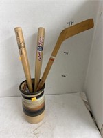 Collectible Bats, Hockey Stick, Pencils Lot