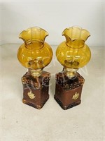pair- vintage oil lamps w/ chimneys 10" tall