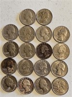 18-MIXED DATES OF US QUARTERS W/2-SILVER QUARTERS