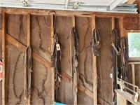 Wall of horse tack, bridles, lead ropes