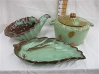 Frankoma Cookie jar, cornucopia & leaf dish