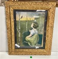 Mid Century Girl & Bird Great Frame 27x22.5