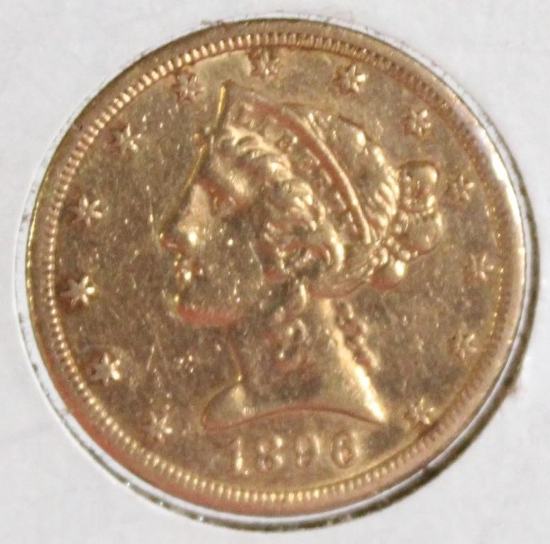 1896-S $5 Gold Coin AU