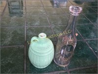 little green alcohol jug and glass caraffe