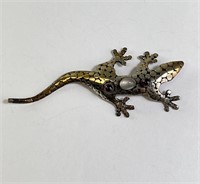 Sterling Moonstone/Garnet Lizard Brooch 8 Grams