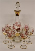 7pc Bohemian Painted Glass Decanter Set