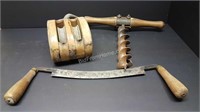 ANTIQUE PULLEY + AUGER + DRAW KNIFE
