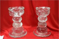A Pair of Heavy Glass Candle Holders