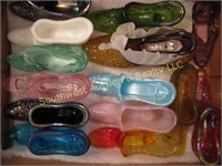 14 ASSORTED GLASS SLIPPERS, FENTON