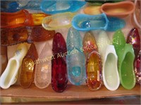 21 ASSORTED GLASS SLIPPERS, FENTON