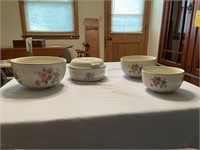 3 Halls Graduated bowls ; Halls Casserole dish