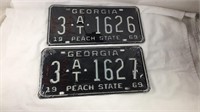 GA 1969 unused License Plates Consecutive # black