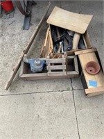 wood planter box, box of wood legs and pcs