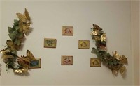 Metal butterflies and wood bird pictures