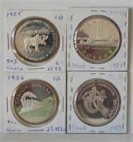 1983 1984 1985 1986 Canada Silver Proof Dollars $1