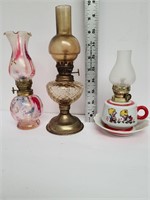 3 Vintage Collectible Miniature Oil Lamps