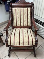 Antique Burled Dark Walnut Carved Rocker