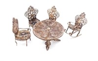 Antique silver miniature filigree table & 4 chairs