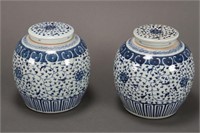Pair Chinese Qing Dynasty Blue and White Porcelain