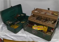 2 metal tackle boxes with gear