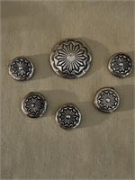 1 LARGE AND 5 SMALL SILVER TONE BUTTON COVERS