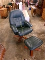 2 Pc Leather and Rosewood Reclining Chair w/