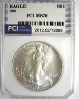 1992 Silver Eagle MS70 LISTS $1350