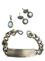 Sterling ID Bracelet, Pendant, Earrings