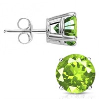 6MM Round Cut Peridot 1.85CTW Stud Earrings in Ste