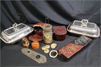 Box lot Japanese lacquer, brass & silverplate